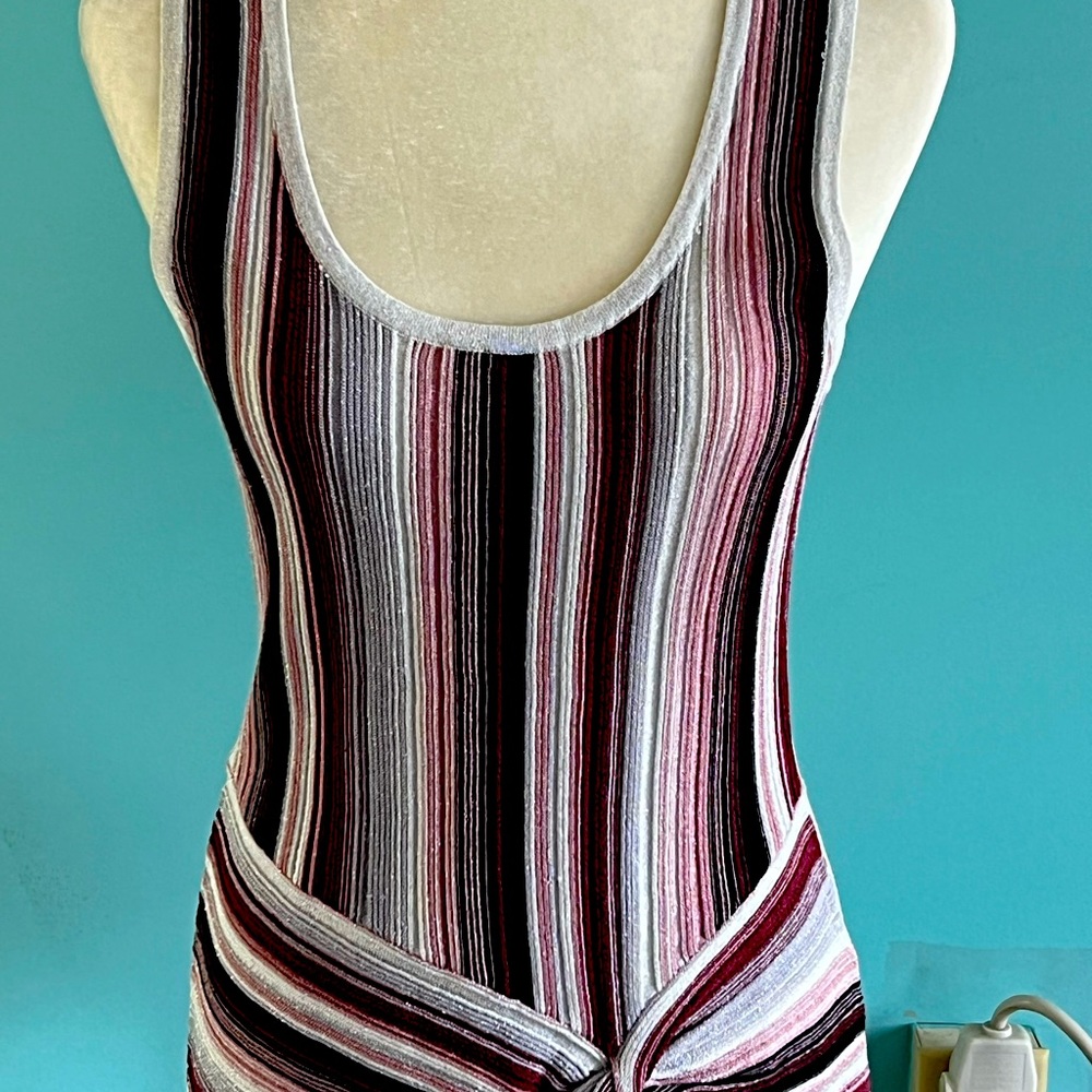 NWT INC International Concepts S/less Lurex Stripe Knot Front Top Size L